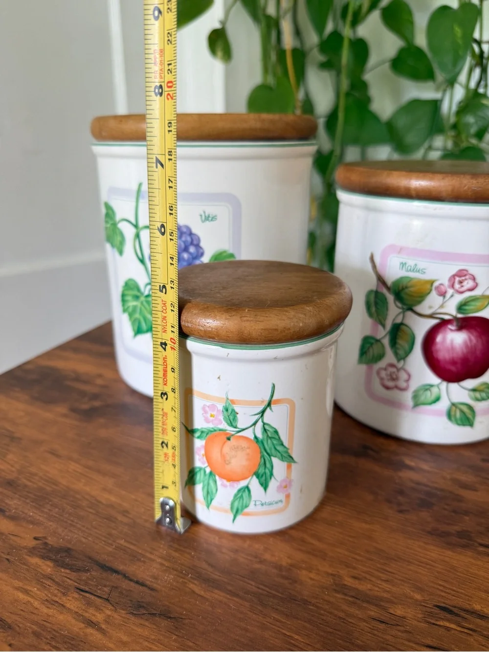 HIMARK Taiwan White Ceramic Fruit Canister Set with Wood Lids - White/Green/Red